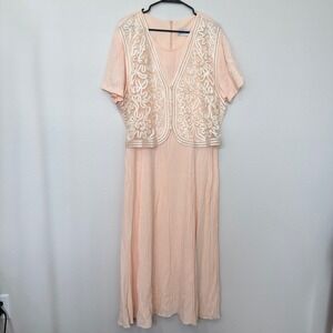 Betsy's Things Midi Dress Womens XL Peach Excellent Soutache Lace Pearl Vintage